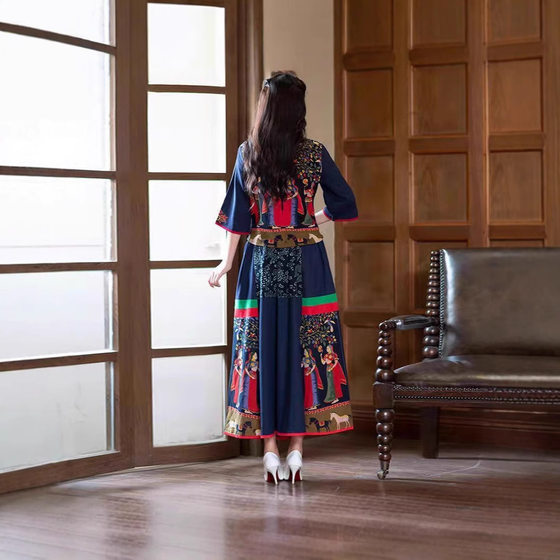 Two-piece ethnic style ethnic costume Tang suit plus size women's stand collar top new Chinese skirt suit wholesale