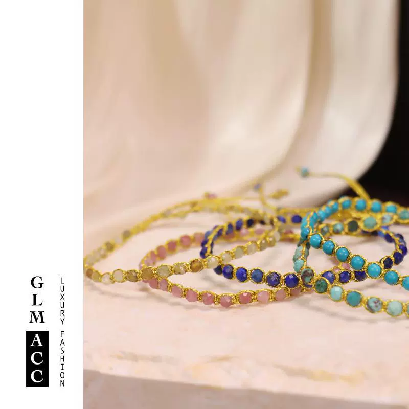 跨境波西米亚编织串珠手链蓝松天然石小众部落风多彩手绳精致手串
