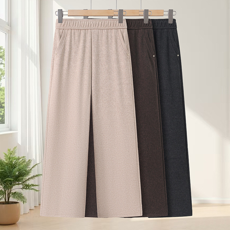 New autumn high-waisted slimming casual wide-leg pants for mothers, middle-aged and elderly women's autumn and winter loose straight-leg trousers