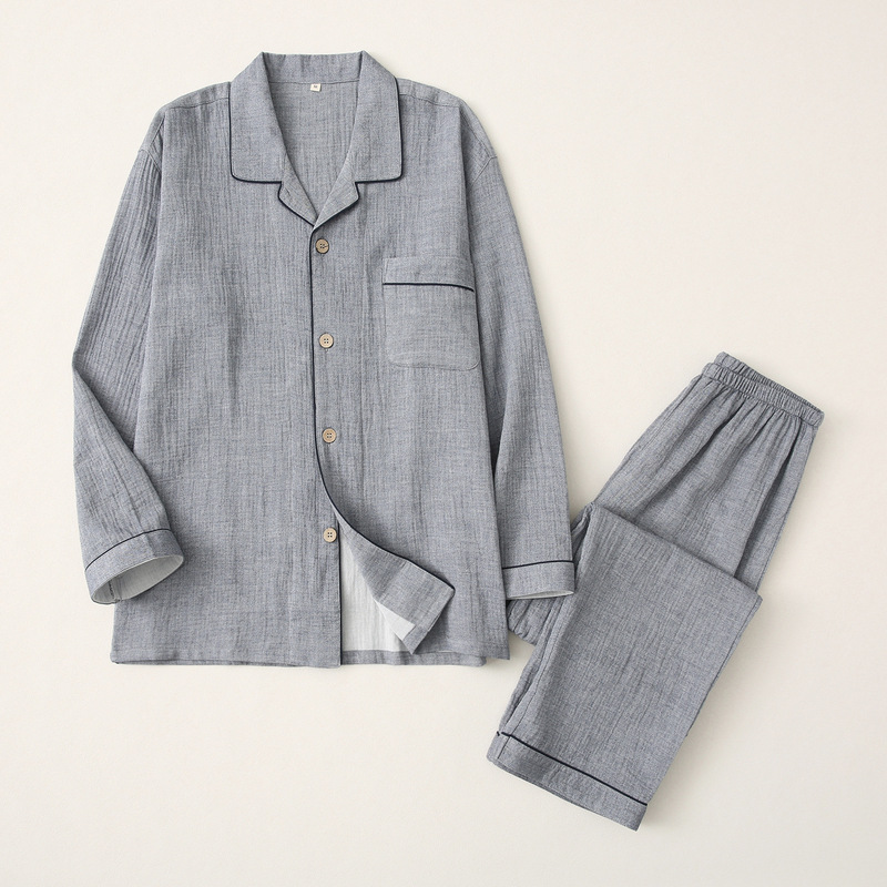 Spring and Autumn All-Cotton Double-Layer Gauze Crepe Japanese-Style Simple Couple Long-Sleeve Short-Sleeve Pajama Set Pure Cotton Loungewear Spring and Autumn All-Cotton Double-Layer Gauze Crepe Japanese-Style Simple Couple Long-Sleeve Short-Sleeve Pajama Set Pure Cotton Loungewear