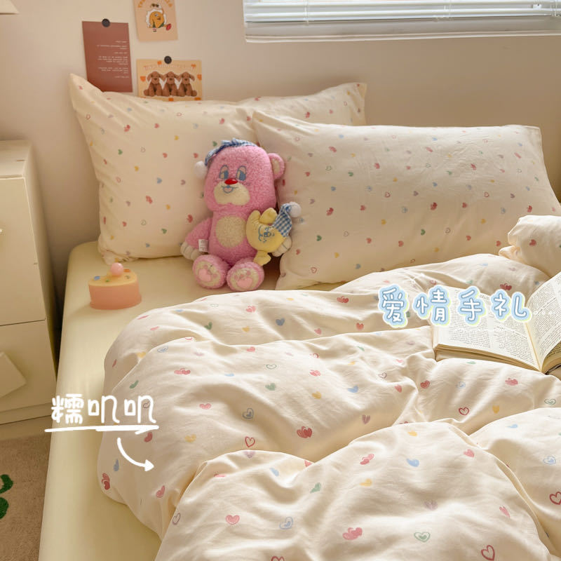 Soft and Waxy New Style Waxy Washed Cotton Simple Four-Piece Student Dormitory Bedding Three-Piece Set of Upper and Lower Bed Sheets