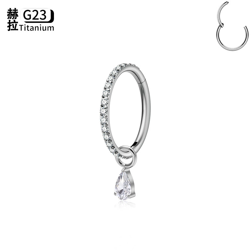 Pendant drop-shaped with zircon, earrings, piercing