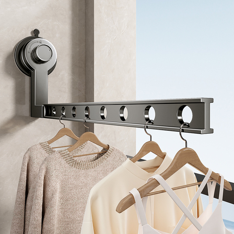 Suction cup folding drying rack balcony home room free punching…