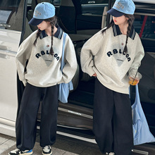 女童秋装卫衣2025新款儿童韩系中大童翻领polo衫上衣秋季跨境外贸