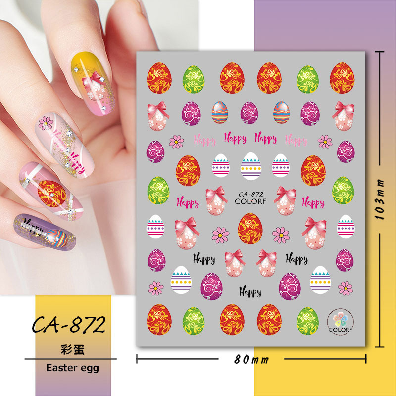 Cross-border new manicure Easter stickers golden egg colorful egg cute bunny 3D adhesive Easter nail stickers