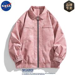 NASAOVERブランド連名秋冬カップルモデルベルベット保温飛行ジャケット機関車皮服コート