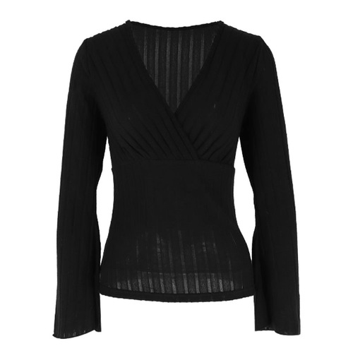 New style women's elegant and fashionable knitted thread V-neck trumpet sleeves design T-shirt women's clothing