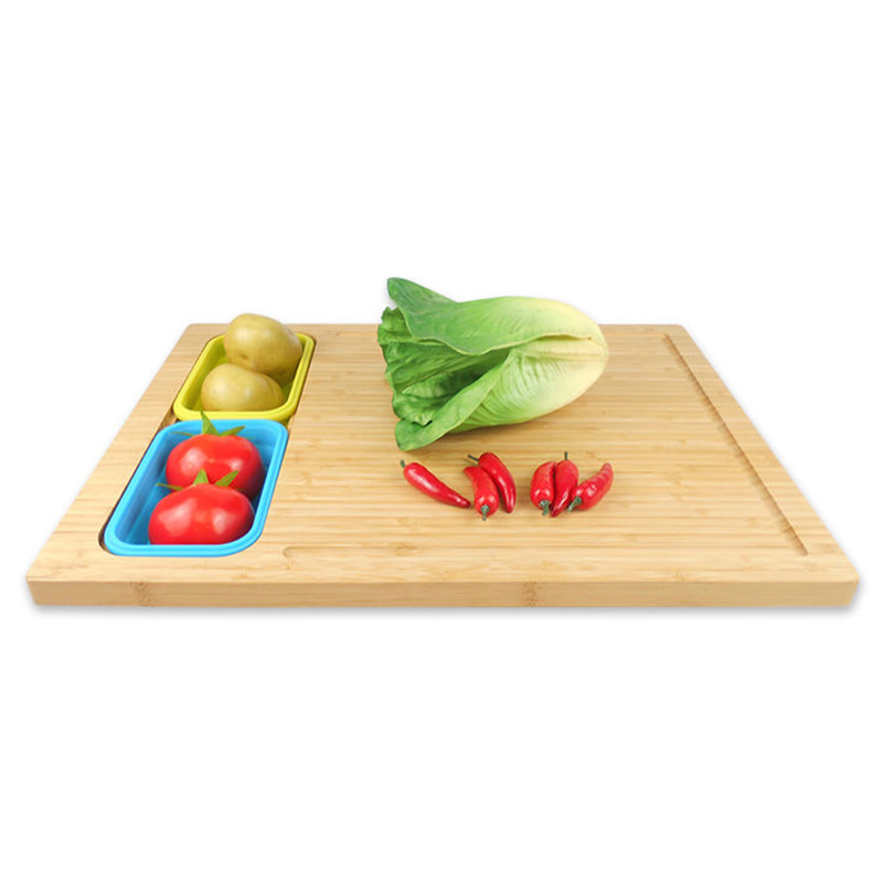 Clasificación de bambú tabla de cortar cocina multi-función tabla de cortar con caja de verduras plegable puede agregar el logotipo de fábrica