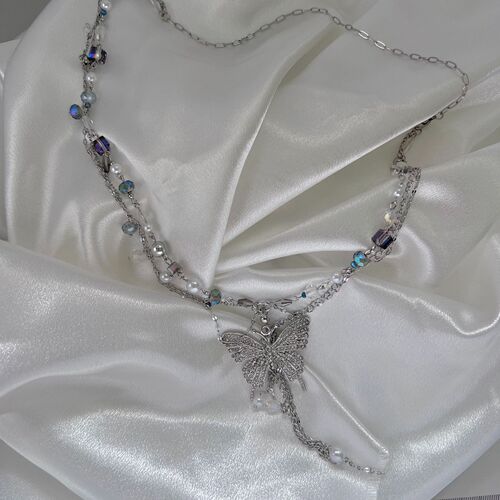 Sweet and Cool Girl Fluttering Butterfly Pearl Necklace Double Layer Stackable Star Lockchain Girl's Fighting Spirit Sweet and Spicy
