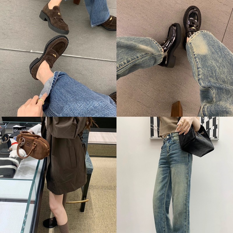 牛皮版~葡萄妈金扣小皮鞋女真皮粗跟厚底复古英伦风休闲乐福鞋|undefined