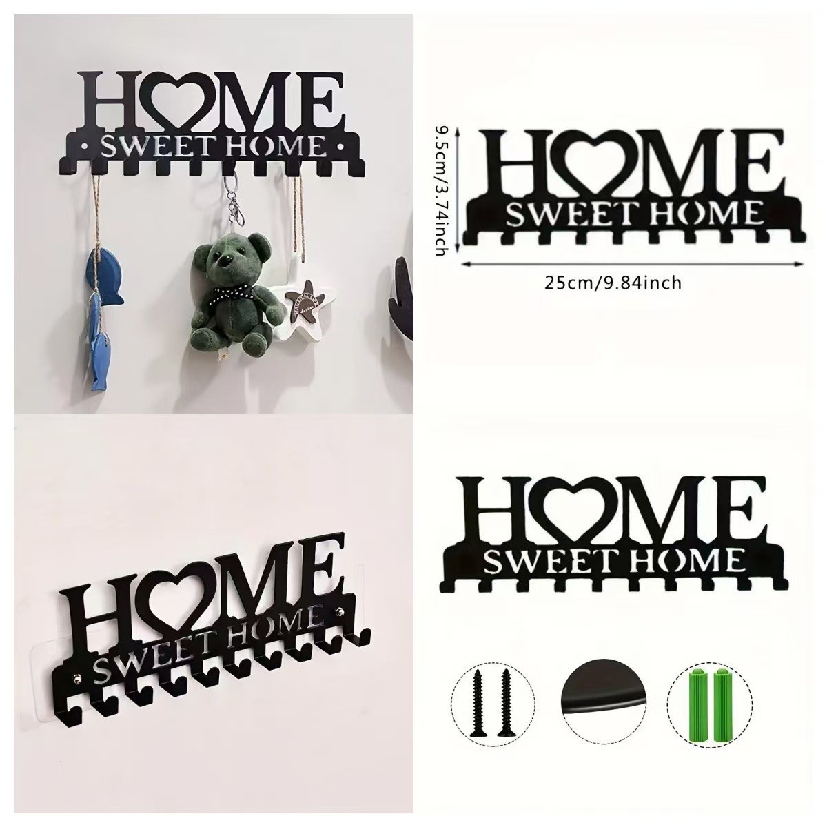 Cross-border Hot Sale HOME Alphabet Storage Hook Kitchen Hook Home Key Storage Rack Iron Metal