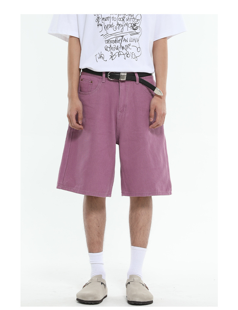 Men's Clothing Men's Casual Wide Leg Five Point Shorts Denim Colorful Loose Straight Leg Half Elastic Waist Summer Style_mkmklike.com