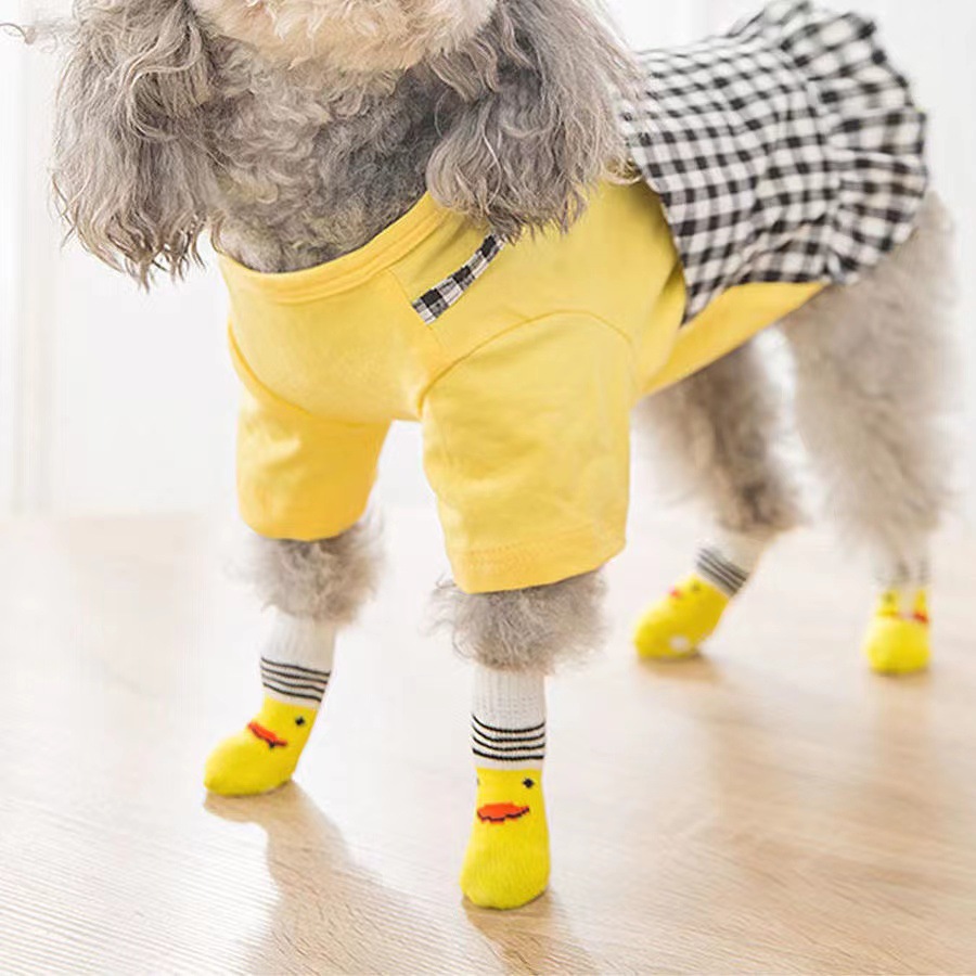 Nuevos calcetines para mascotas cubierta antideslizante protección de la pierna cuatro estaciones universal anti-sucio perro zapato cubierta pequeño perro gato calcetines de algodón