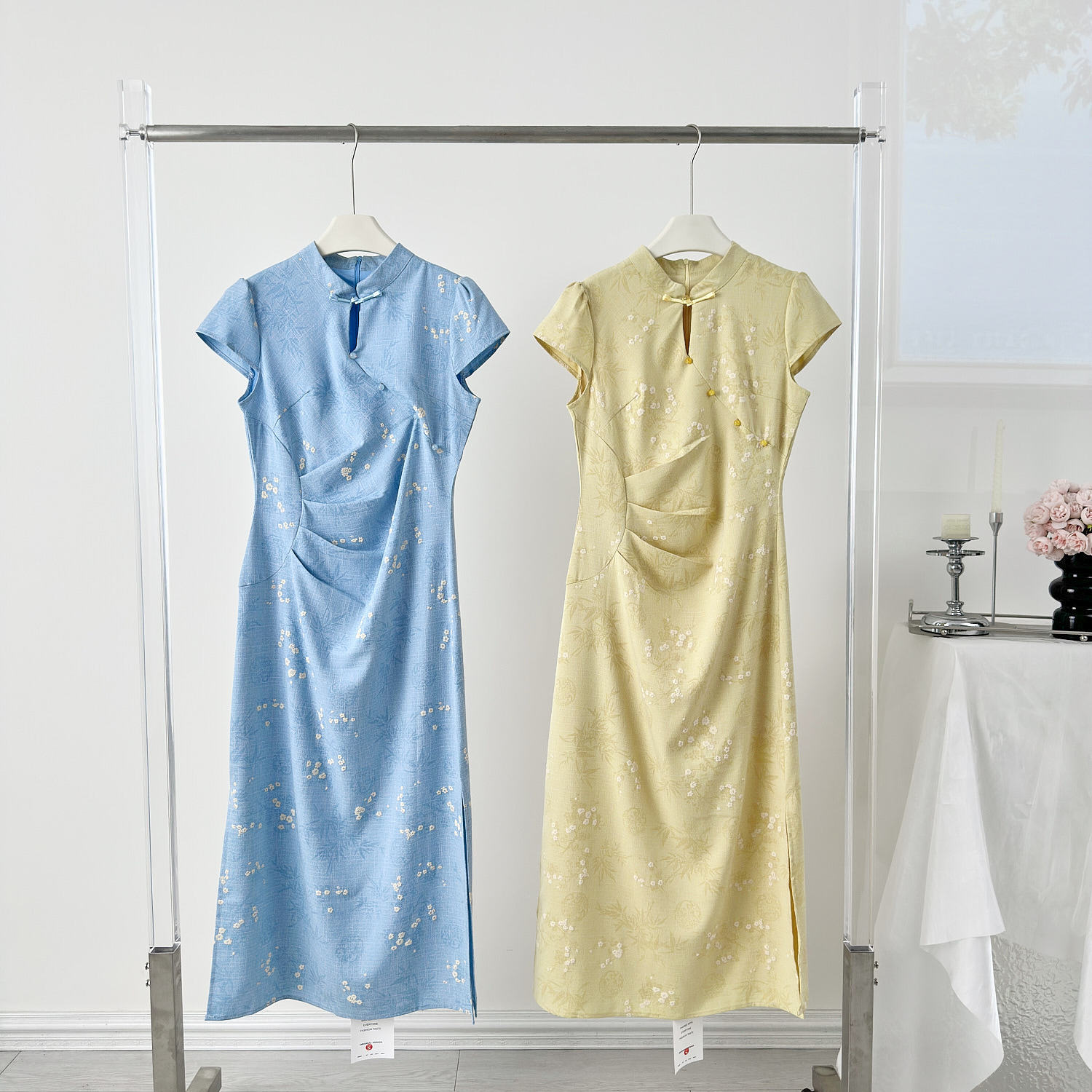 Like New, Modern Chinese-style Jacquard Improved For Women, Stunning Summer Cheongsam With A Collared Waist-cinching_ecoleips.com