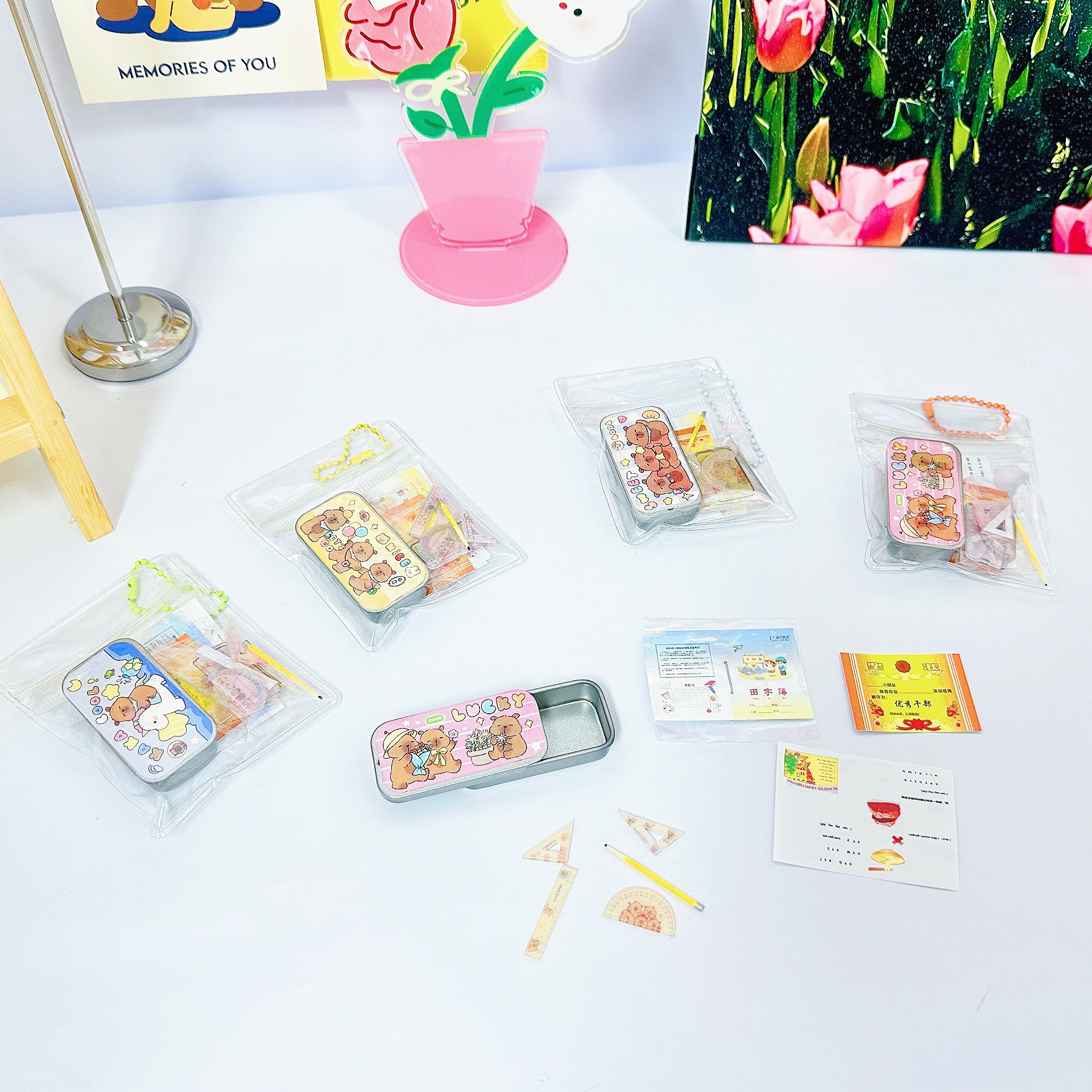 B mini juego de examen de papelería caja de papelería de simulación en miniatura caja de lápices escena de aprendizaje juguetes de decoración pequeña