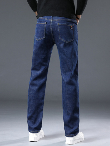 High-end lightweight luxury classic lined men's autumn and winter elastic business middle-aged casual warm thick straight-leg pants