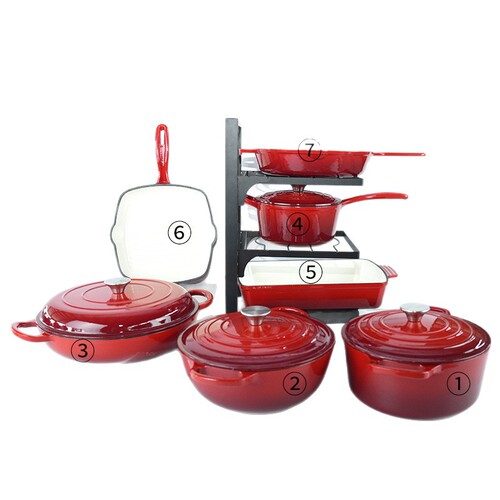 Enamel pot seven-piece set uncoated non-stick pot cast iron saucepan frying pan multifunctional enamel set