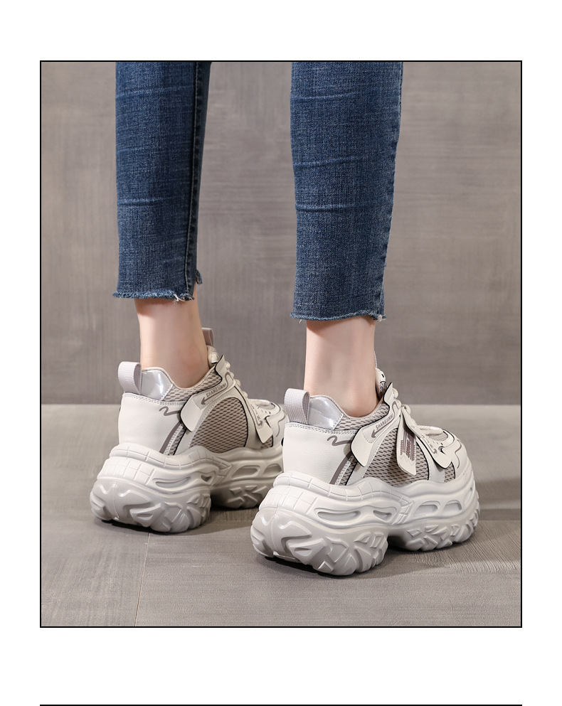 Giày sneaker nữ chunky đế dày tăng chiều cao 9 cm phong cách thể thao — sâm panh chi tiết 15