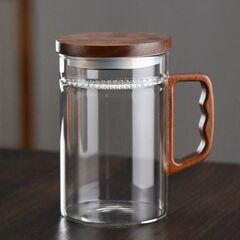 三日月ろ過一体緑茶カップ胡桃木蓋木カップ家庭用ティーカップ高温高ホウ素シリコングラス