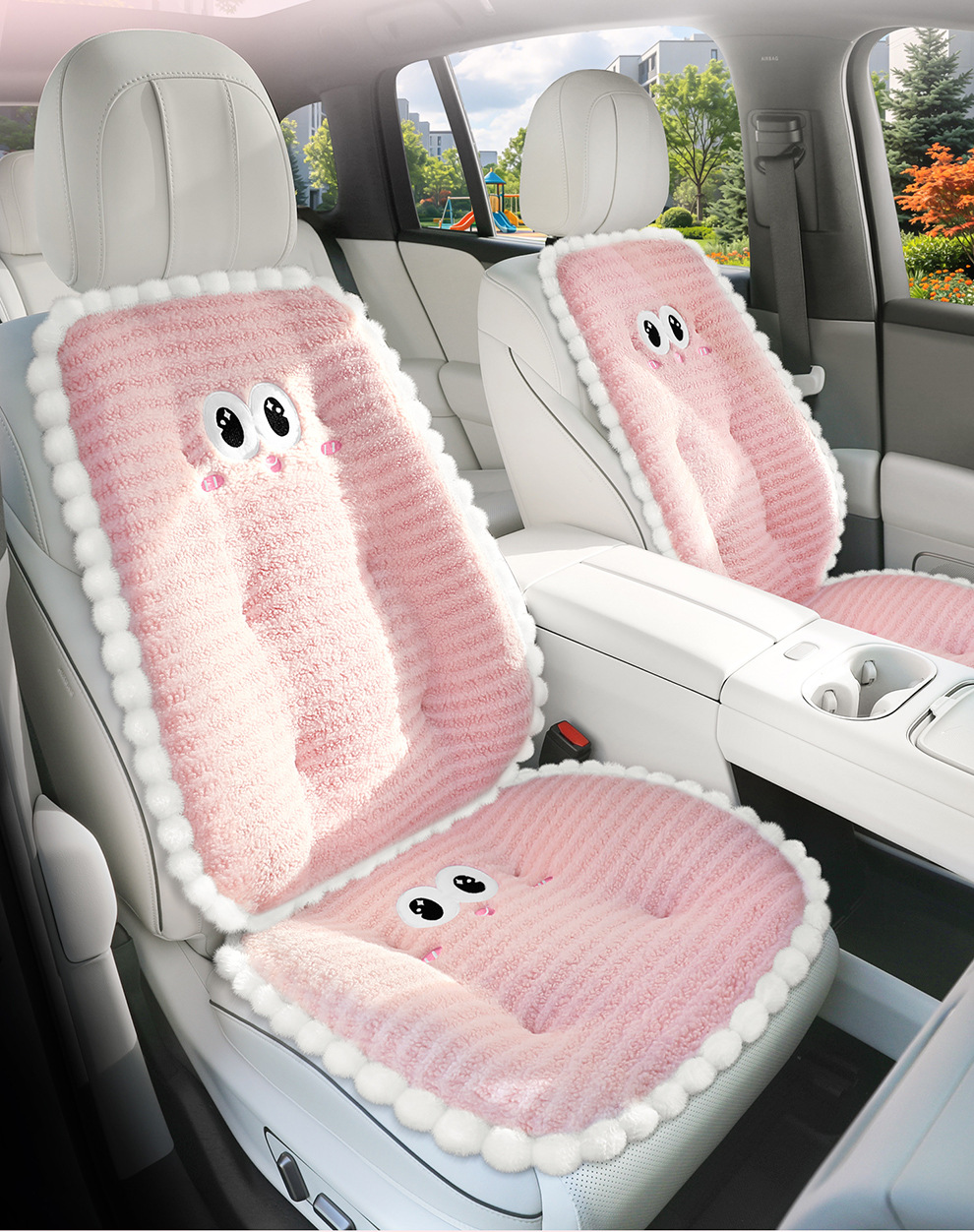New plush car seat cushions, seat covers, and pillows for car seats