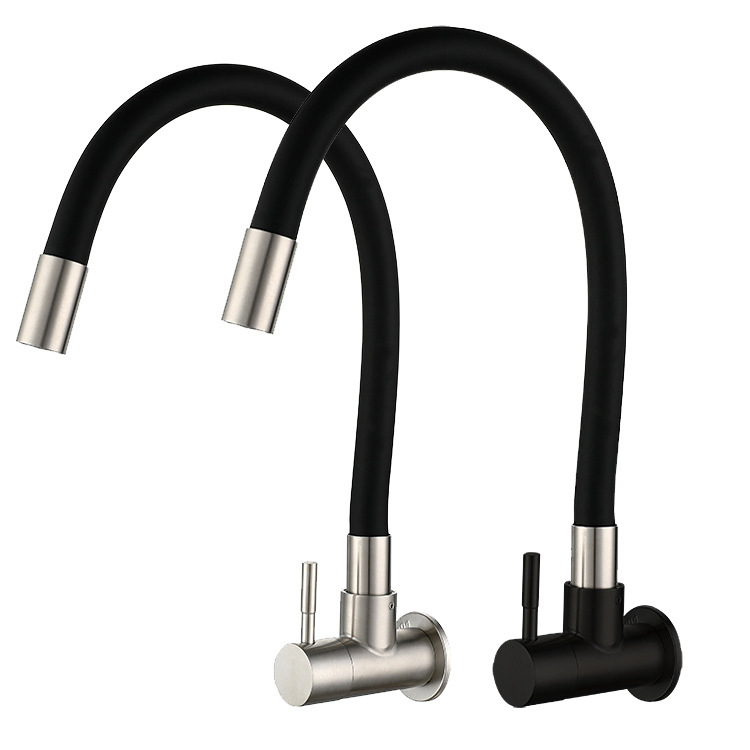 Kaiping plumbing hardware 304 stainless steel kitchen faucet wall type single cooling faucet in wall type universal rotating Kaiping plumbing hardware 304 stainless steel kitchen faucet wall type single cooling faucet in wall type universal rotating