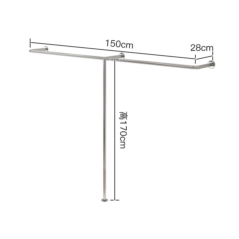 실버 스테인레스 스틸 바닥 스탠딩 T 자형 길이 150CM 높이 170CM
