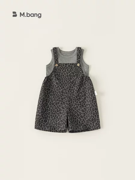 Bangxuan Huzhou Zhili Children's Clothing Girls' Summer Outfit Gray Vest Leopard Print Suspender Shorts Boys' Two-Piece Trendy Set