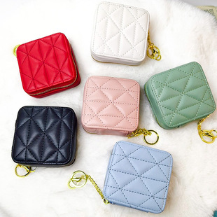 Source Factory Quilted Embroidery Thread Coin Purse Plus Mirror Lipstick Box Makeup Lipstick Card Holder Zipper Storage