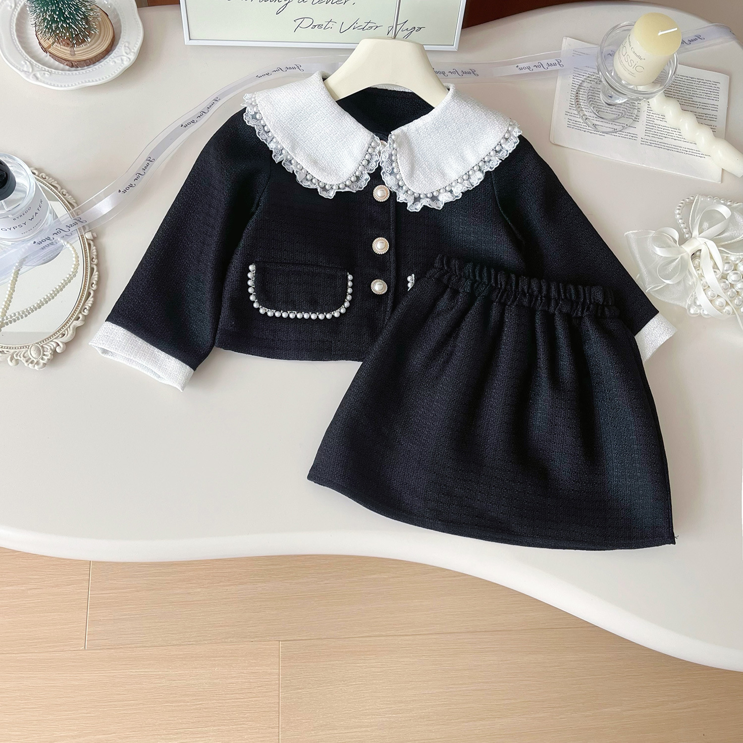 Meisjes rok set met revers en kant in small fragrant stijl_voghion.com