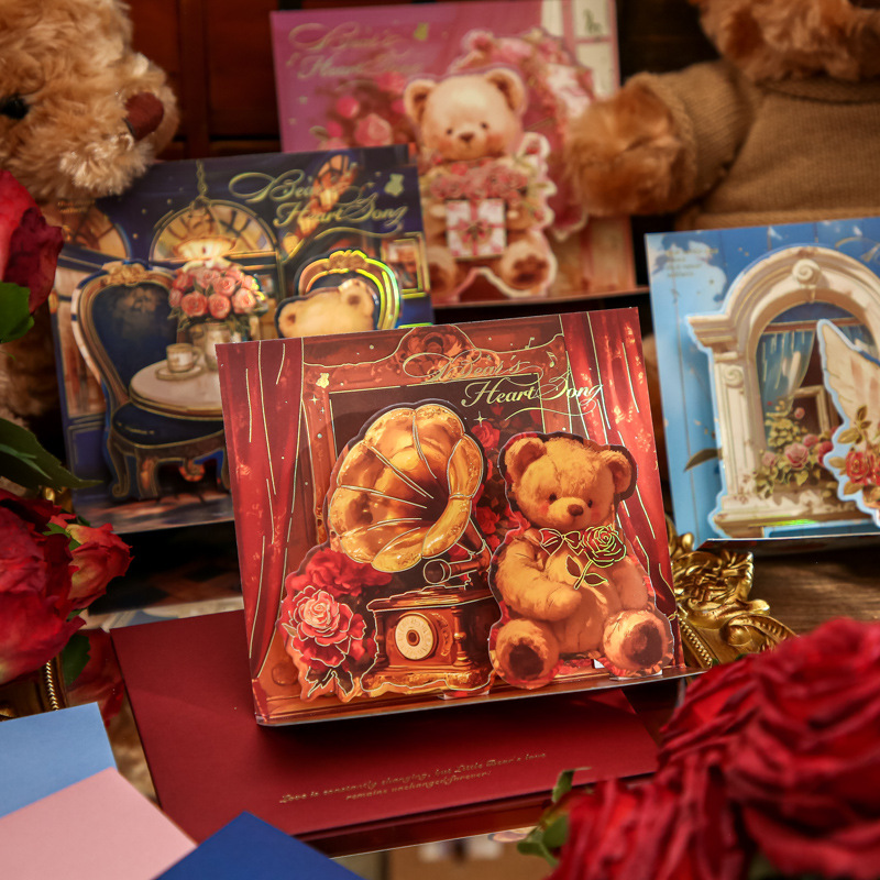 Mr. Paper Tarjeta de felicitación tridimensional Oso Mente Serie Cartoon Cute Student Gift Tarjeta de bendición navideña