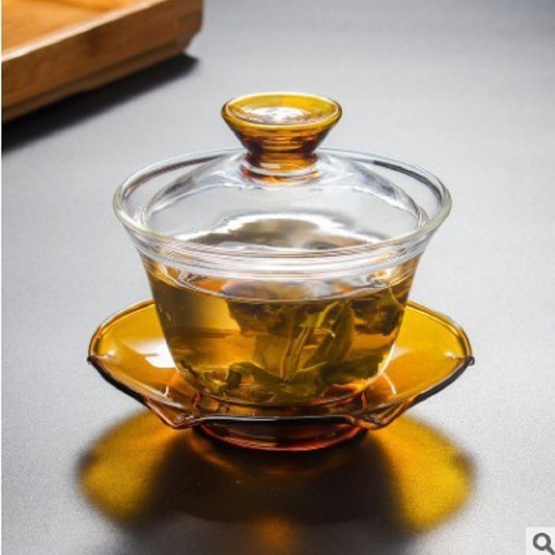 Fábrica al por mayor cubierta de vidrio tazón de vidrio borosilicato sancai taza Kung Fu juego de té tostado taza de té cubierta de la taza