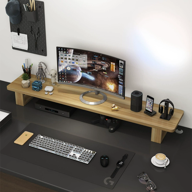 Laptop, LCD display from natural wood, table storage system, support frame