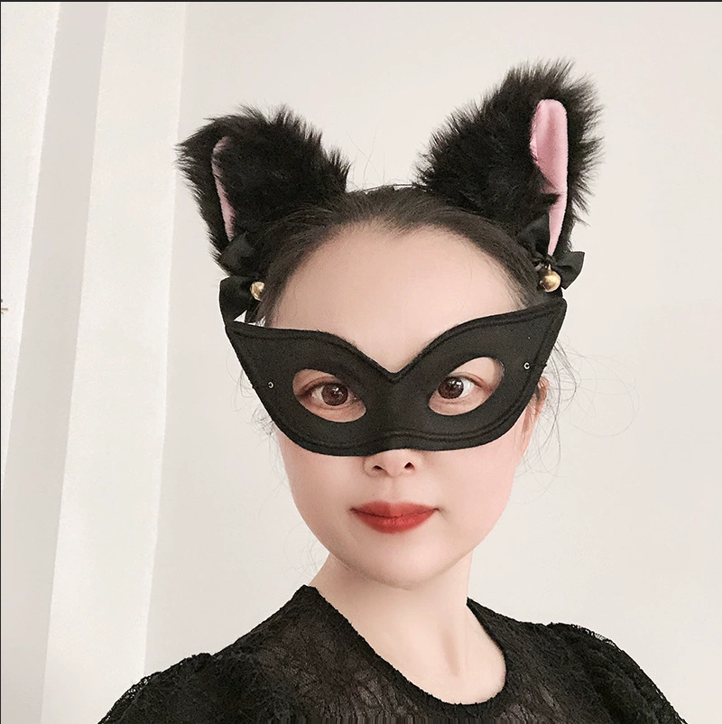 紫琳 праздничные сексуальные реквизиты Makeup Props Cat Girl Headband Mask Set Cat Ears Headband with Bells