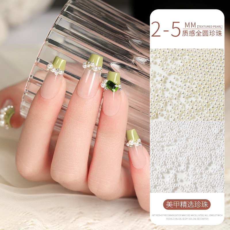 Estilo japonés de uñas perla tridimensional plana tamaño mixto joyería bola redonda accesorios de uñas diamante brillante perlas de color beige puro