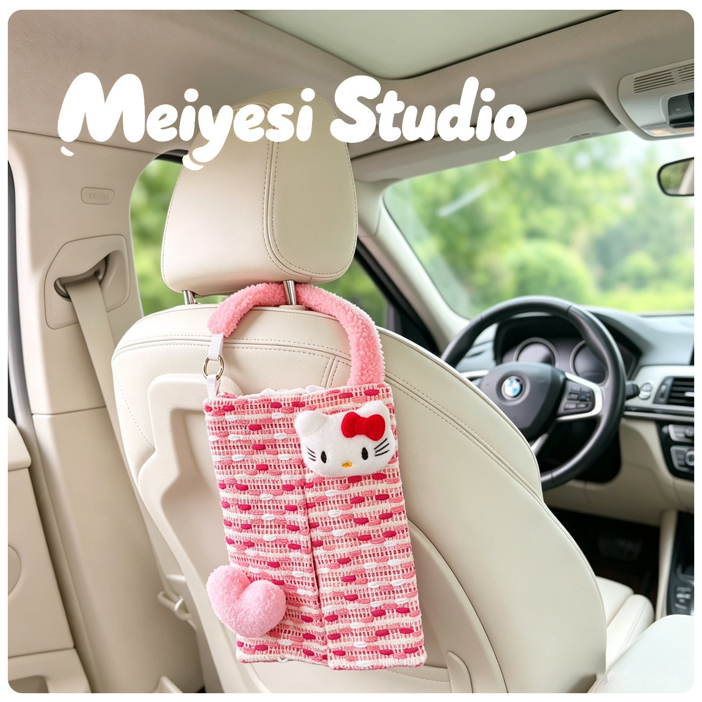 Car Tissue Box Creative Cute Hellokitty Tissue Box Car Tissue Hanging Bag In-Car Tissue Box for Women