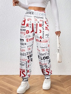 2025 Cross-Border New European and American Women's Casual Jogging Pants, Elastic Waistband Pockets