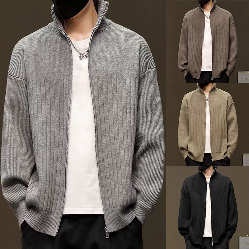 Autumn and Winter New Cardigan Knitwear Men's Striped Jacket Jacket Warm British Business Foreign Trade Cross-Border Wholesale