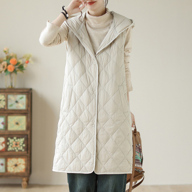 实拍2025新款秋冬轻薄羽绒棉马甲女中长款大衣内搭背心连帽马夹女