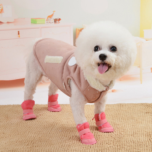 Internet celebrity pet dog shoes, snow boots, small dog Teddy Pomeranian shoe covers, set of 4, plus velvet, non-slip, can not fall off