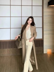 巧克少女英伦风双排扣长袖风衣女装秋季新款宽松休闲正肩长款外套