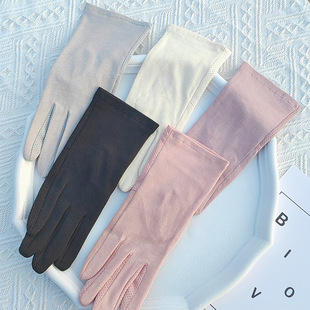 Korean version of solid color cotton sunscreen gloves women's summer breathable short touch screen sweat-absorbent non-slip riding five-finger thin
