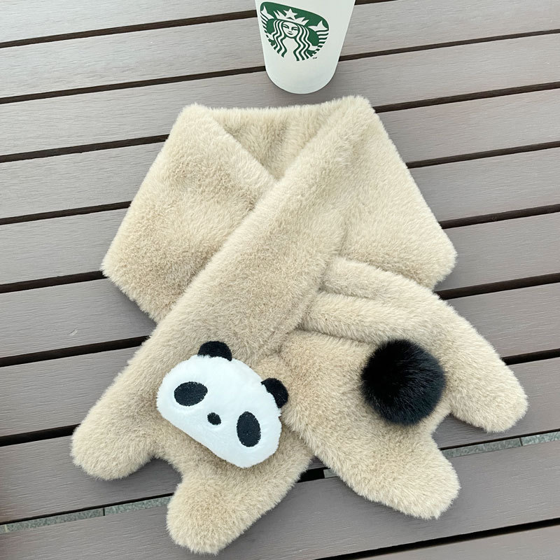 Cute Girl Panda Cartoon Scarf Plush Neck Warmer New Warm Japanese Versatile Warm Faux Rabbit Fur Scarf