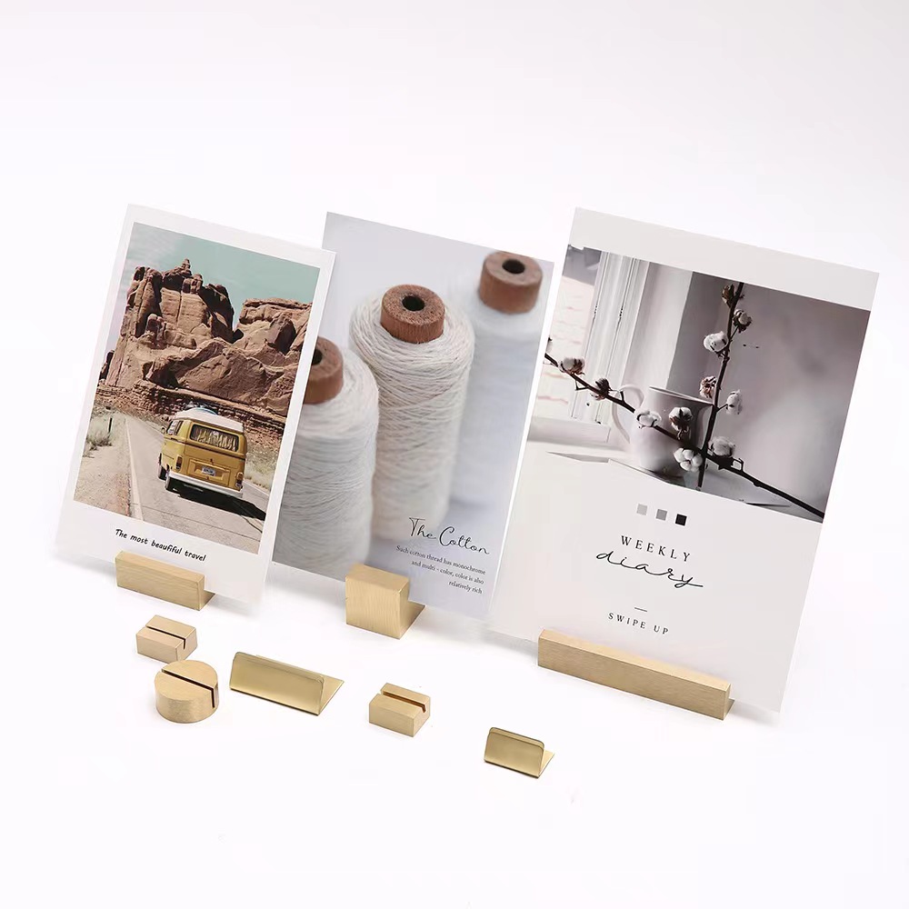 Barras de metal de latón geometría de tarjetas de visita escritorio decoración de foto soporte de tarjetas base de tarjetas simple estante de visualización