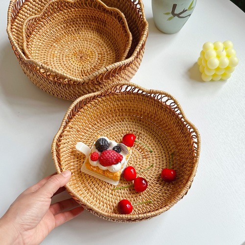 Vietnamese rattan woven Northern European storage basket, rattan tea table, fruit bowl, European-style living room, creative home use, minimalist modern