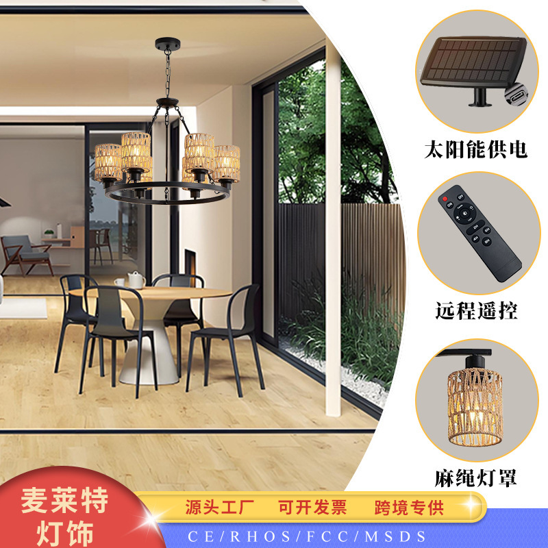 6 Lights Bohemian Rattan Chandelier for Dining Room Farmhouse Pendant Lamp Rattan Woven Lampshade Ceiling Lighting Fixture