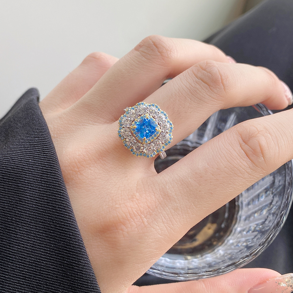 Fashion Geometric Sterling Silver Inlay Zircon Rings 1 Piece