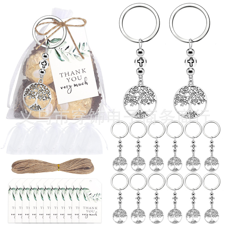 Grateful Life Tree Star Cross Pendant Party Favors Kraft Paper Tags and Organza Bags Baptism Gifts
