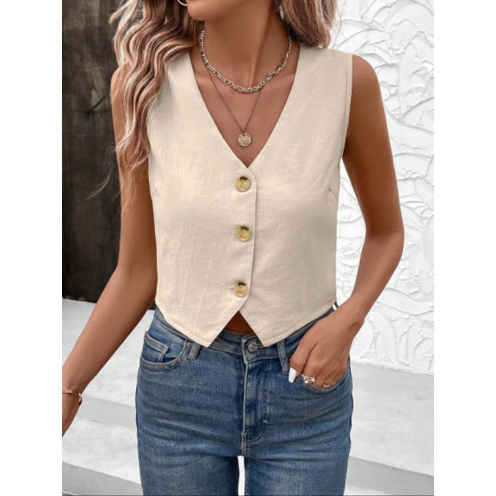 New Amazon Europe and America Cross-border Trade 2025 Summer Loose Sleeveless Solid Color Casual Cardigan Button Coat