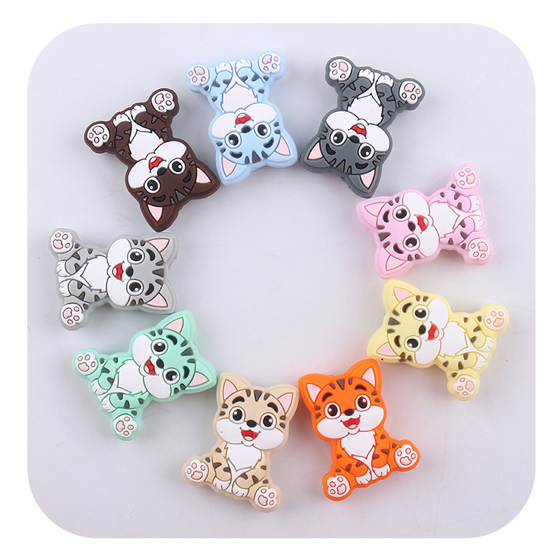 Nuevos artículos para bebés DIY animales de dibujos animados gatitos joyas de silicona pezón cadena de dientes molares accesorios de pulsera de diente