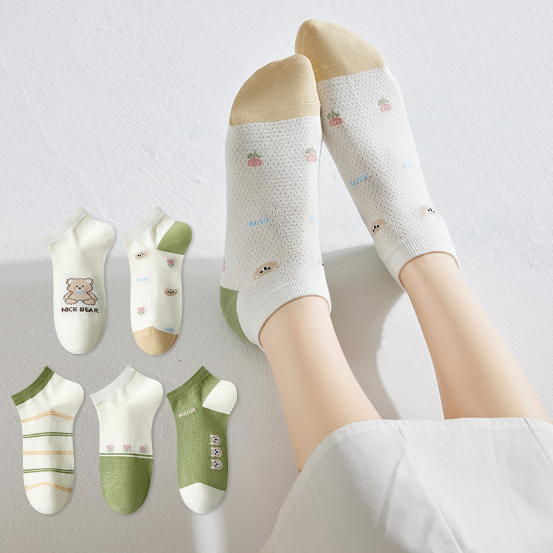 Calcetines de mujer de alto aspecto calcetines de primavera y verano de malla delgada transpirable desodorante absorbente de sudor calcetines marea de corte bajo Calcetines Bajos de tobillo para mujeres